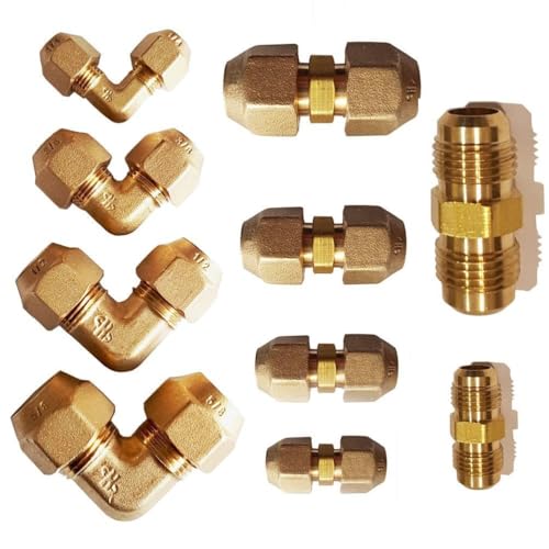 Verbindungsnippel Bördelmutter Messing 1/4" Zoll Set für gebördelte Kupferleitung Kältemittelleitung